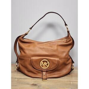Michael Kors Fulton Large Soft Pebbled Leather Hobo Shoulder Bag Brown